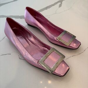 Roger Vivier Pink Metallic Ballet Flats Signature Buckle Size 36 Italy US 6
